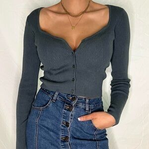 H&M Ribbed Button-Up Long Sleeve Cardigan